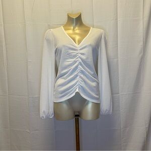 Express White Ruched Long Sleeve Blouse